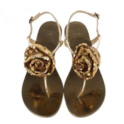 Pre Owned Giuseppe Zanotti Sequin Flower Thong Sandals Size 39
