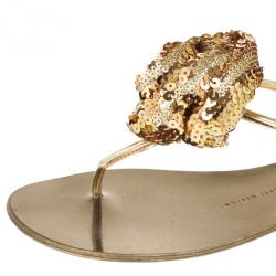 Pre Owned Giuseppe Zanotti Sequin Flower Thong Sandals Size 39