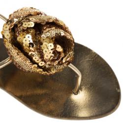 Pre Owned Giuseppe Zanotti Sequin Flower Thong Sandals Size 39