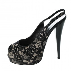 مملوكة مسبقًا صندل جوسيبي زانوتي دانتيل أسود دانتيل أسود مقدمة مفتوحة بحزام للكاحل مقاس 37