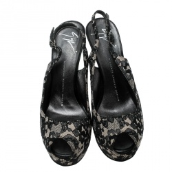 مملوكة مسبقًا صندل جوسيبي زانوتي دانتيل أسود دانتيل أسود مقدمة مفتوحة بحزام للكاحل مقاس 37