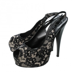 مملوكة مسبقًا صندل جوسيبي زانوتي دانتيل أسود دانتيل أسود مقدمة مفتوحة بحزام للكاحل مقاس 37