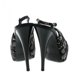 مملوكة مسبقًا صندل جوسيبي زانوتي دانتيل أسود دانتيل أسود مقدمة مفتوحة بحزام للكاحل مقاس 37