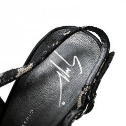 مملوكة مسبقًا صندل جوسيبي زانوتي دانتيل أسود دانتيل أسود مقدمة مفتوحة بحزام للكاحل مقاس 37