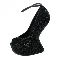 مملوكة مسبقًا Giuseppe Zanotti Black Suede Swarovski Crystal Embellished Slingback Heel Less Platform Sandals Size 37.5