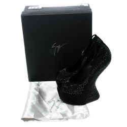 مملوكة مسبقًا Giuseppe Zanotti Black Suede Swarovski Crystal Embellished Slingback Heel Less Platform Sandals Size 37.5