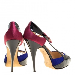 Pre Owned Giuseppe Zanotti Black Patent Leather Ankle Strap Peep Toe Platform Sandals Size 39.5