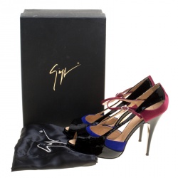 Pre Owned Giuseppe Zanotti Black Patent Leather Ankle Strap Peep Toe Platform Sandals Size 39.5