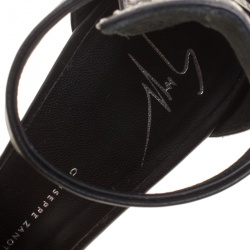 Pre Owned Giuseppe Zanotti Khaki/Beige Python and Canvas Bow Ankle Strap Sandals Size 36