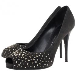 مملوكة مسبقًا Giuseppe Zanotti Black Suede Studded Pumps Size 39.5