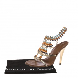 Pre Owned صندل جوسيبي زانوتي سيور كاحل مزخرف ايناميل وجلد ذهبي مقاس 39