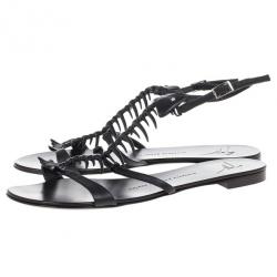 Pre Owned Giuseppe Zanotti Black Fishbone Flat Sandals Size 38.5