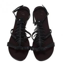 Pre Owned Giuseppe Zanotti Black Fishbone Flat Sandals Size 38.5