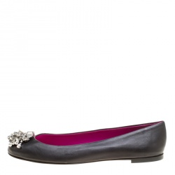 Pre Owned Giuseppe Zanotti Black Leather Crystal Embellished Ballet Flats Size 39