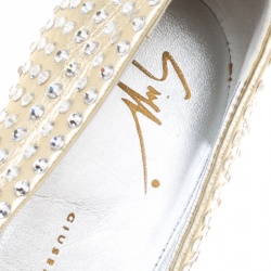 Pre Owned Giuseppe Zanotti Gold Leather Crystal Studded Ballet Flats Size 39