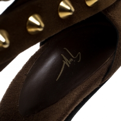 Pre Owned صندل جوسيبي زانوتي سويدي شراشيب مرصعة بنية مقاس 37