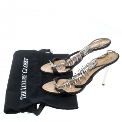 Pre Owned Giuseppe Zanotti Black Leather Crystal Embellished Fishbone Sandals Size 37