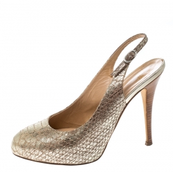 Pre Owned صندل جوسيبي زانوتي نعل سميك فتحة كعب جلد نقش ثعبان ذهبي ميتالك مقاس 37