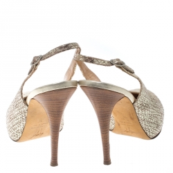 Pre Owned صندل جوسيبي زانوتي نعل سميك فتحة كعب جلد نقش ثعبان ذهبي ميتالك مقاس 37