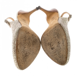 Pre Owned صندل جوسيبي زانوتي نعل سميك فتحة كعب جلد نقش ثعبان ذهبي ميتالك مقاس 37