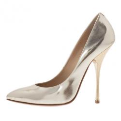 Pre Owned Giuseppe Zanotti Gold Metallic Leather Pointed Toe Pumps Size 38