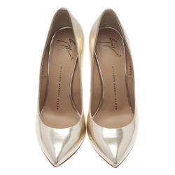 Pre Owned Giuseppe Zanotti Gold Metallic Leather Pointed Toe Pumps Size 38