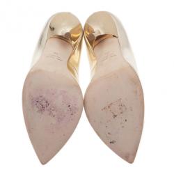 Pre Owned Giuseppe Zanotti Gold Metallic Leather Pointed Toe Pumps Size 38