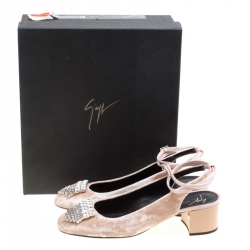Pre Owned Giuseppe Zanotti Beige Velvet Ankle Wrap Sandals Size 38