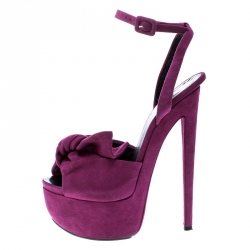 مملوكة مسبقًا Giuseppe Zanotti Fuchsia Pink Suede Bow Ankle Strap Platform Sandals Size 39.5
