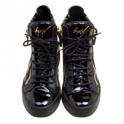 Pre Owned Giuseppe Zanotti Black Patent Leather High Top Sneakers Size 40