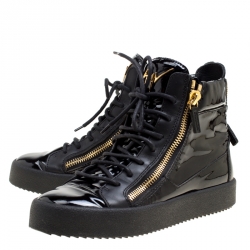 Pre Owned Giuseppe Zanotti Black Patent Leather High Top Sneakers Size 40