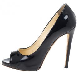 مملوكة مسبقًا Giuseppe Zanotti Black Patent Open Toe Pumps 35