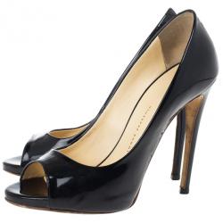 مملوكة مسبقًا Giuseppe Zanotti Black Patent Open Toe Pumps 35