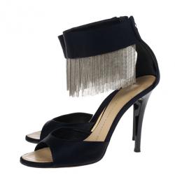 Pre Owned Giuseppe Zanotti Black Open Toe Ankle Strap Sandals Size 36.5