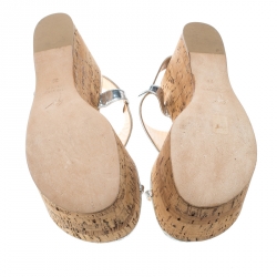 مملوكة مسبقًا Giuseppe Zanotti Silver Leather Wedge Sandals Size 39