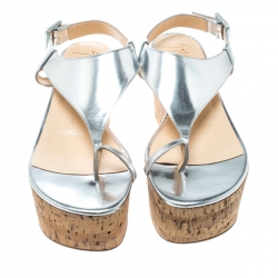 مملوكة مسبقًا Giuseppe Zanotti Silver Leather Wedge Sandals Size 39
