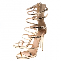 Pre Owned صندل جوسيبي زانوتي غلادياتور جلد ذهبي وردي ميتالك مقاس 37