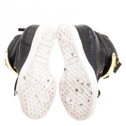 Pre Owned Giuseppe Zanotti Black Croc Embossed Leather Lorenz Wedge Sneakers Size 35