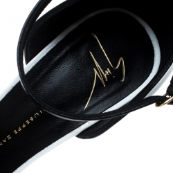 مملوكة مسبقًا Giuseppe Zanotti Monochrome Leather Safety Pin Ankle Strap Sandals Size 38.5