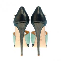 Pre Owned Giuseppe Zanotti Green Blue Shimmer T Strap D'orsay Pumps Size 38.5