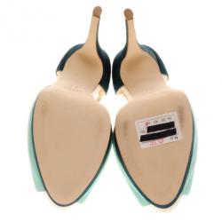 Pre Owned Giuseppe Zanotti Green Blue Shimmer T Strap D'orsay Pumps Size 38.5