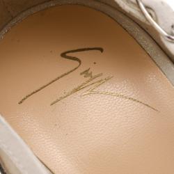 Pre Owned Giuseppe Zanotti Green Blue Shimmer T Strap D'orsay Pumps Size 38.5