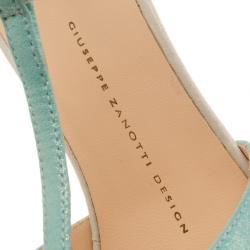 Pre Owned Giuseppe Zanotti Green Blue Shimmer T Strap D'orsay Pumps Size 38.5