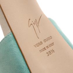 Pre Owned Giuseppe Zanotti Green Blue Shimmer T Strap D'orsay Pumps Size 38.5