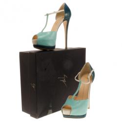 Pre Owned Giuseppe Zanotti Green Blue Shimmer T Strap D'orsay Pumps Size 38.5