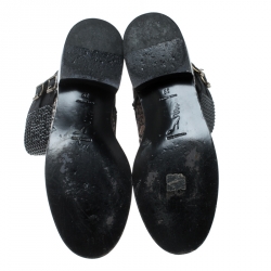 Pre Owned René Caovilla Black Lace Crystal Cuff Combat Ankle Boots Size 39