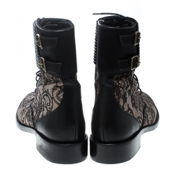 Pre Owned René Caovilla Black Lace Crystal Cuff Combat Ankle Boots Size 39