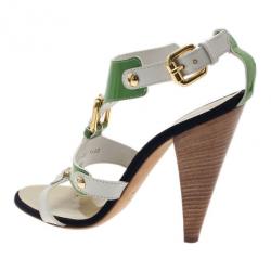 Pre Owned Giuseppe Zanotti Green and White Patent Leather Sandals Size 40