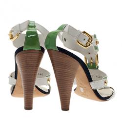 Pre Owned Giuseppe Zanotti Green and White Patent Leather Sandals Size 40