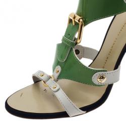 Pre Owned Giuseppe Zanotti Green and White Patent Leather Sandals Size 40